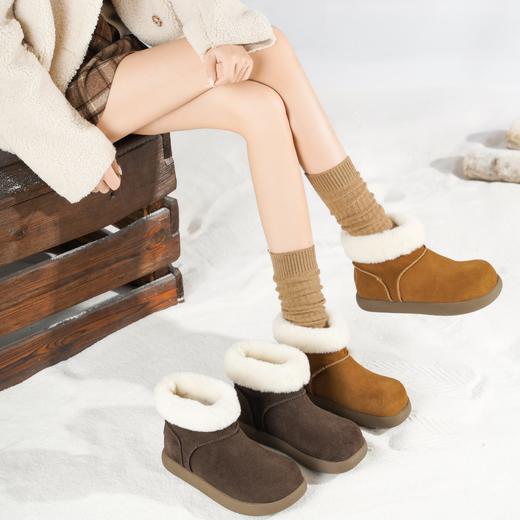 西村名物2025年冬季新款厚底平跟防滑毛绒内里保暖雪地靴舒适毛毛鞋T25DS49541 商品图6