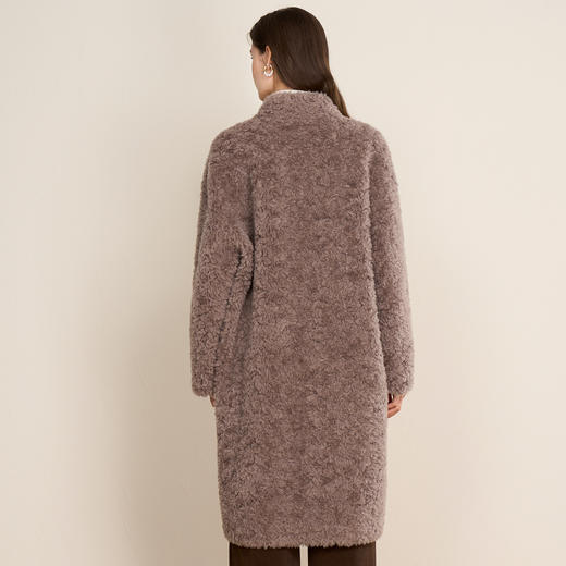 EITIE爱特爱气质立领咖色长款颗粒绒羊剪毛大衣外套冬季新款皮衣D2593925 商品图4