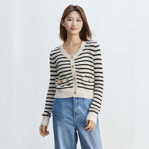 现货VogoPetite复古条纹U领开衫100%山羊绒BP133F1502 商品图3
