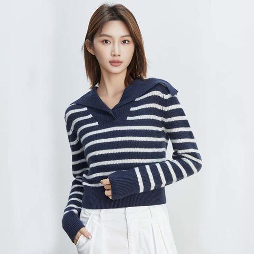 现货VogoPetite海军领条纹套头衫100%山羊绒BP133F1603 商品图2