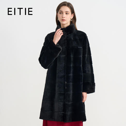 EITIE爱特爱黑色立领保暖中长款水貂毛皮草外套大衣冬季新款D2593909X 商品图0