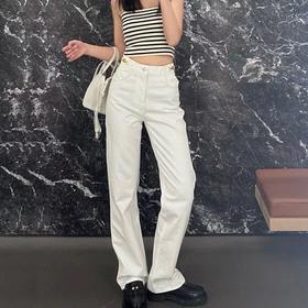 凯旋门链条牛仔裤  女款白色高腰宽松休闲直筒长裤高腰设计版型