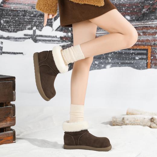 西村名物2025年冬季新款厚底平跟防滑毛绒内里保暖雪地靴舒适毛毛鞋T25DS49541 商品图0