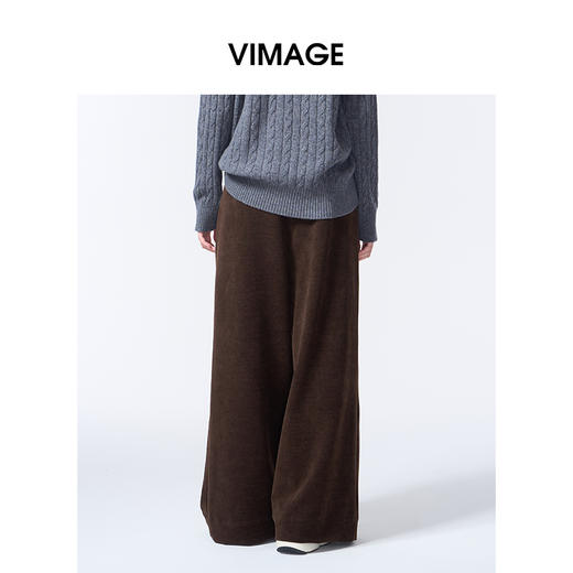 VIMAGE纬漫纪灯芯绒复古高腰秋冬新款百搭阔腿裤V2405108 商品图3