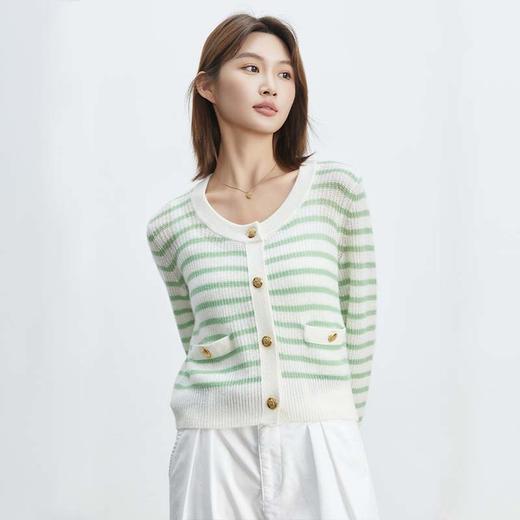 现货VogoPetite复古条纹U领开衫100%山羊绒BP133F1502 商品图1