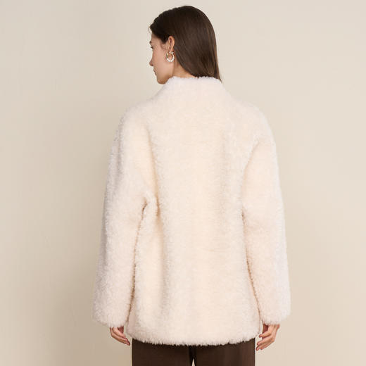 EITIE爱特爱立领宽松保暖颗粒绒牛角扣羊毛大衣外套冬季新款D2593923皮衣 商品图4