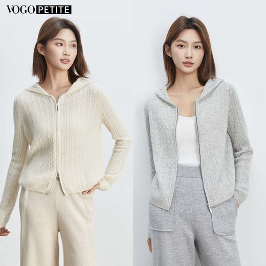 现货VogoPetite绞花连帽拉链衫100%山羊绒BP133F1606 商品图0