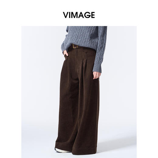 VIMAGE纬漫纪灯芯绒复古高腰秋冬新款百搭阔腿裤V2405108 商品图4