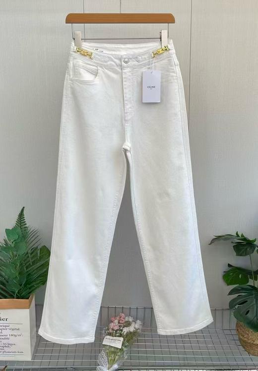 凯旋门链条牛仔裤  女款白色高腰宽松休闲直筒长裤高腰设计版型 商品图2