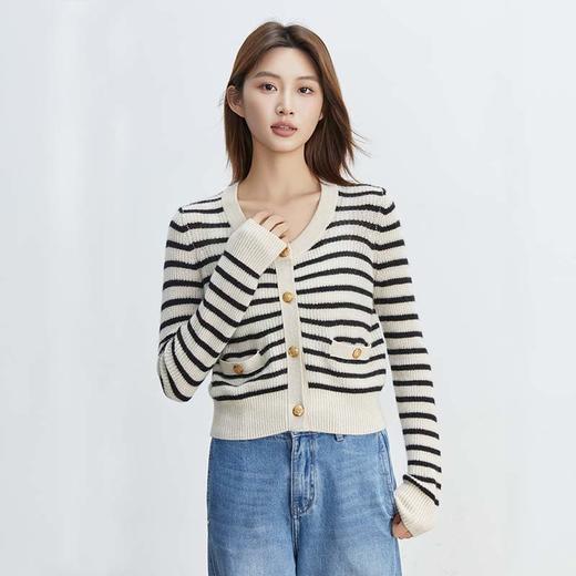 现货VogoPetite复古条纹U领开衫100%山羊绒BP133F1502 商品图4