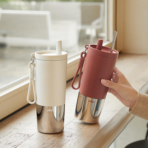 【多样屋专柜】幻银吸管保温杯-620ml-白色/砖红色 商品图0