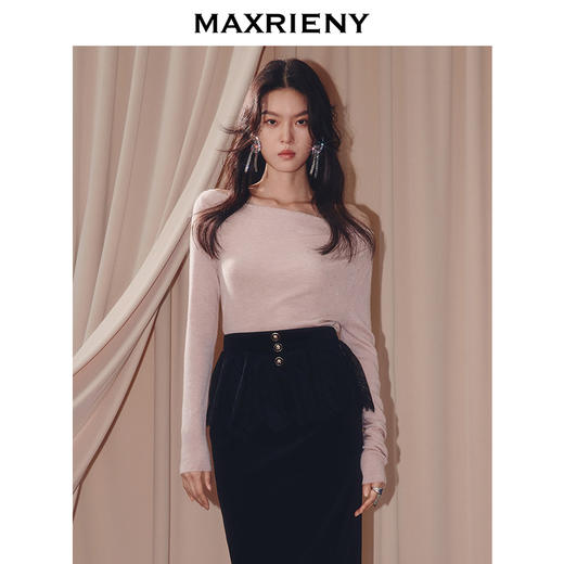 MAXRIENY迪木尔风穿搭套头针织衫25冬款羊毛混纺肌理感长袖上衣女(货号:MF86SW506) 商品图2