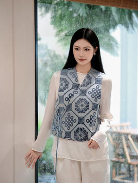 盛唐牡丹 | 吉祥结真丝漳缎系带马甲