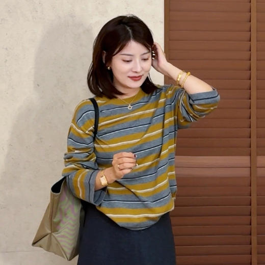 【不退不换】良木礼条纹针织上衣（Q2591416F） 商品图8