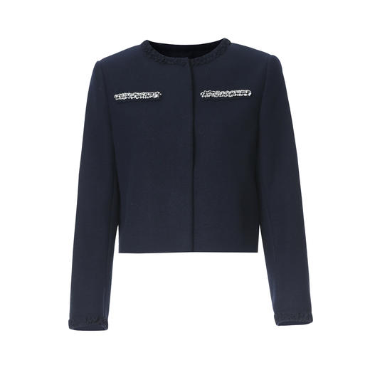 EITIE爱特爱优雅通勤小香风气质圆领深蓝色短外套秋冬新款D2503901 商品图5