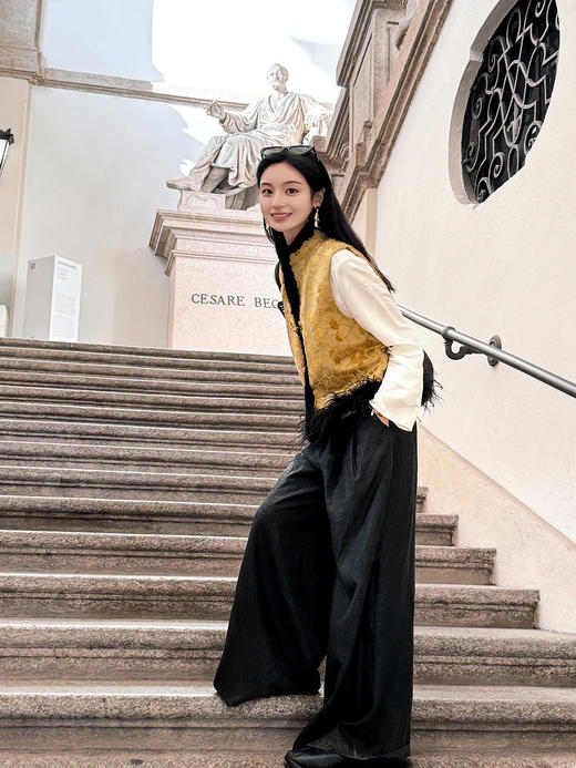 盛唐牡丹 | 冰裂梅花纹真丝漳缎棉马甲 商品图4