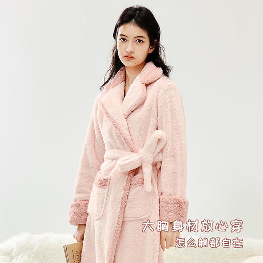 奶糖派奇趣乐园绒粉梦开襟睡袍毛绒舒适亲肤休闲保暖秋冬家居服女 商品图3