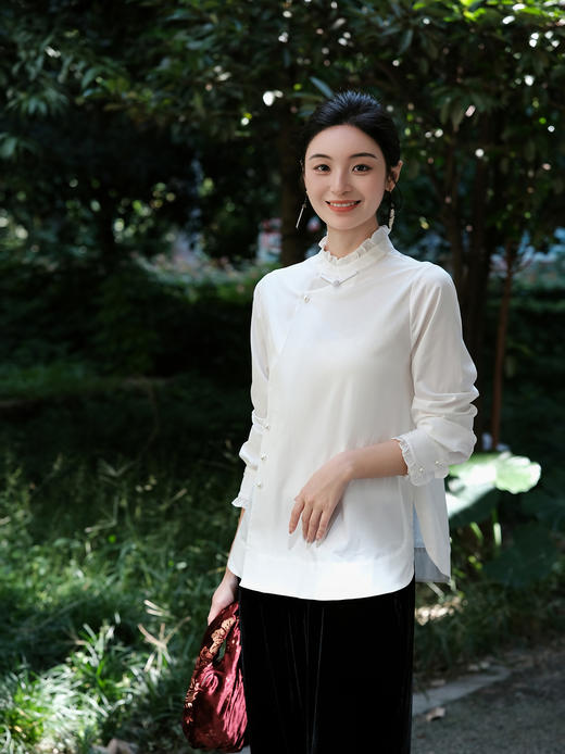 廷前观棠 | 格物白色斜襟衬衫 商品图0