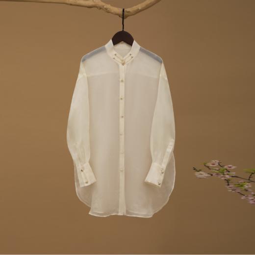 玉牡丹孔罗真丝绡国风衬衫 商品图0