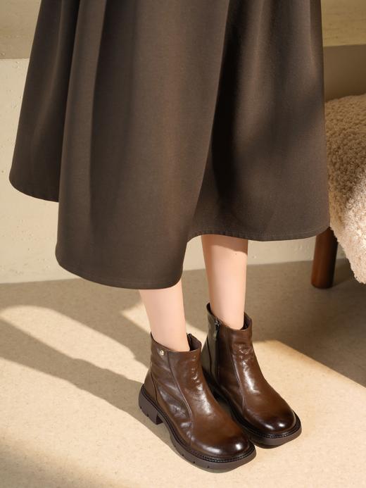 西村名物2025年冬季新款厚底粗跟防滑绒布内里抓感纹路时尚舒适切尔西靴X25DS48491 商品图1