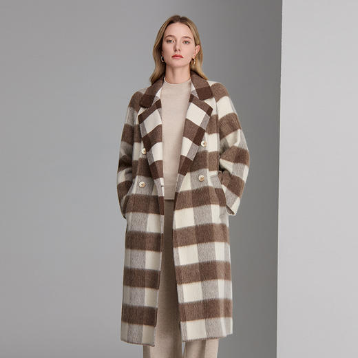 EITIE爱特爱提拉米苏大方格长款大衣甜蜜暖冬羊毛混纺面料保暖舒适大衣8414114 商品图1