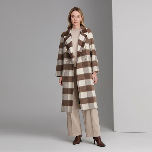 EITIE爱特爱提拉米苏大方格长款大衣甜蜜暖冬羊毛混纺面料保暖舒适大衣8414114 商品图2