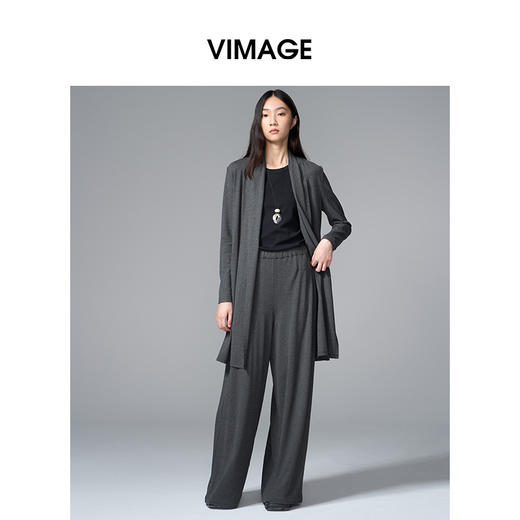 VIMAGE纬漫纪时尚简约慵懒感秋冬新款开衫长款外套V2403108 商品图1
