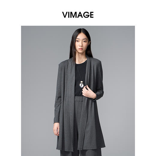 VIMAGE纬漫纪时尚简约慵懒感秋冬新款开衫长款外套V2403108 商品图3