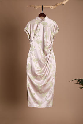 江南春蝶恋花腰褶裥旗袍