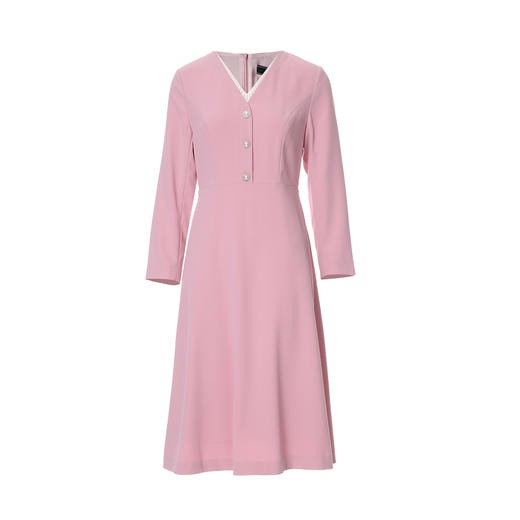 EITIEEITIE爱特爱法式气质优雅V领撞色收腰粉色长袖秋季新款连衣裙C2507840 商品图5