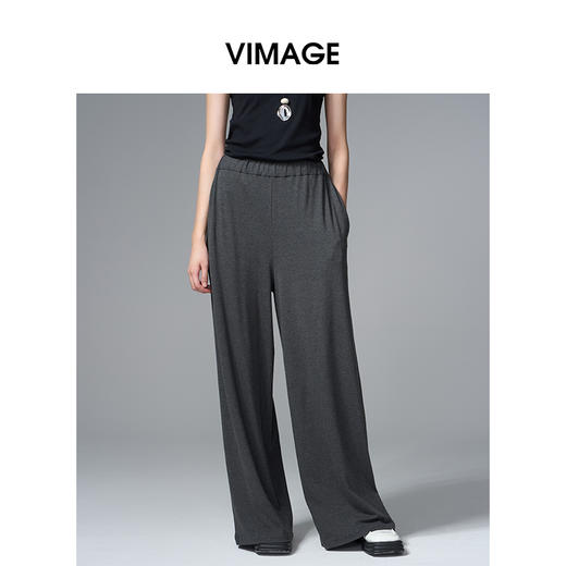VIMAGE纬漫纪休闲宽松松紧腰慵懒感长裤子V2405114 商品图3