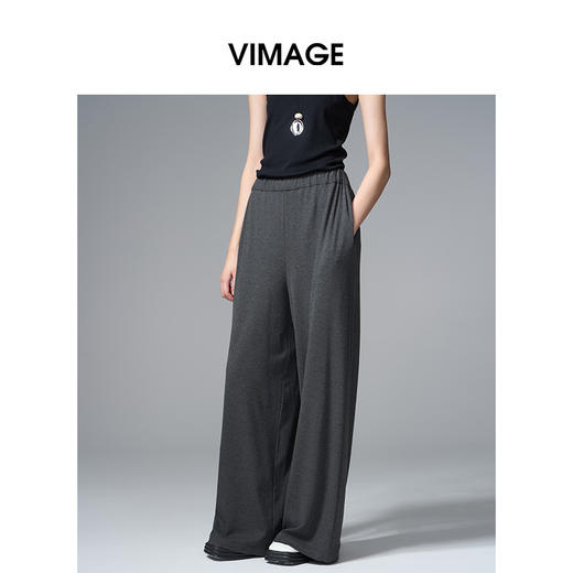VIMAGE纬漫纪休闲宽松松紧腰慵懒感长裤子V2405114 商品图2