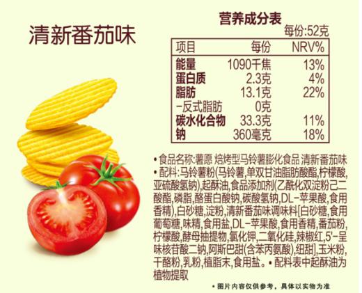 好丽友薯愿薯片碳烤土豆片清新番茄味104g/盒 商品图1