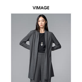 VIMAGE纬漫纪时尚简约慵懒感秋冬新款开衫长款外套V2403108