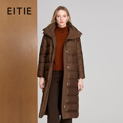 EITIE爱特爱鹅绒填充高领兜帽长款暖性极佳X版型修饰身形羽绒服8411112 商品图0