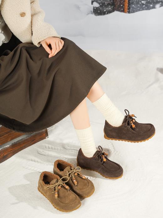 西村名物2025年冬季新款厚底防滑系带毛绒内里保暖乐福鞋毛毛鞋X25DM48791 商品图2