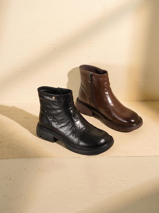 西村名物2025年冬季新款厚底粗跟防滑绒布内里抓感纹路时尚舒适切尔西靴X25DS48491 商品图7