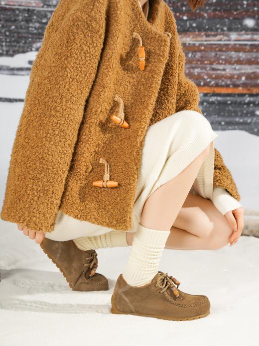 西村名物2025年冬季新款厚底防滑系带毛绒内里保暖乐福鞋毛毛鞋X25DM48791 商品图1