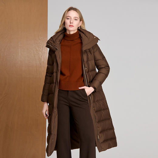 EITIE爱特爱鹅绒填充高领兜帽长款暖性极佳X版型修饰身形羽绒服8411112 商品图4