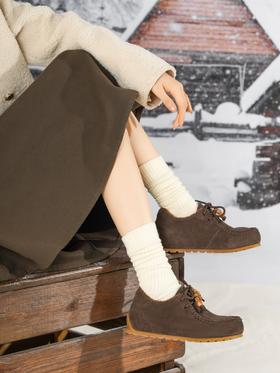 西村名物2025年冬季新款厚底防滑系带毛绒内里保暖乐福鞋毛毛鞋X25DM48791