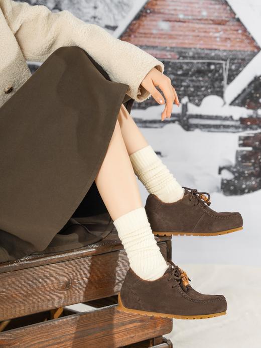 西村名物2025年冬季新款厚底防滑系带毛绒内里保暖乐福鞋毛毛鞋X25DM48791 商品图0