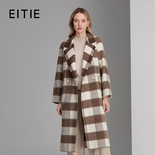 EITIE爱特爱提拉米苏大方格长款大衣甜蜜暖冬羊毛混纺面料保暖舒适大衣8414114 商品图0