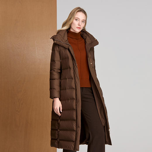 EITIE爱特爱鹅绒填充高领兜帽长款暖性极佳X版型修饰身形羽绒服8411112 商品图2