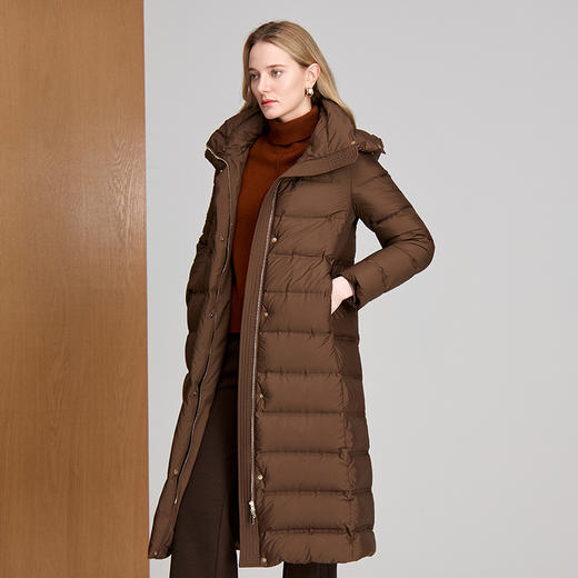 EITIE爱特爱鹅绒填充高领兜帽长款暖性极佳X版型修饰身形羽绒服8411112 商品图3