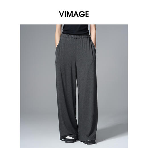 VIMAGE纬漫纪休闲宽松松紧腰慵懒感长裤子V2405114 商品图0