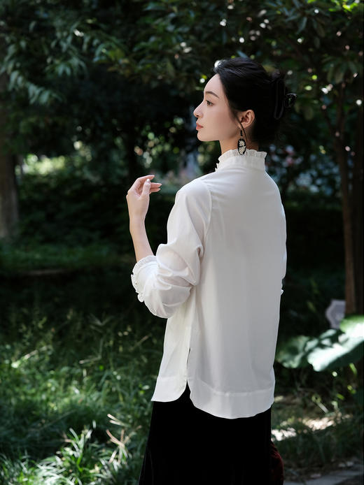 廷前观棠 | 格物白色斜襟衬衫 商品图1