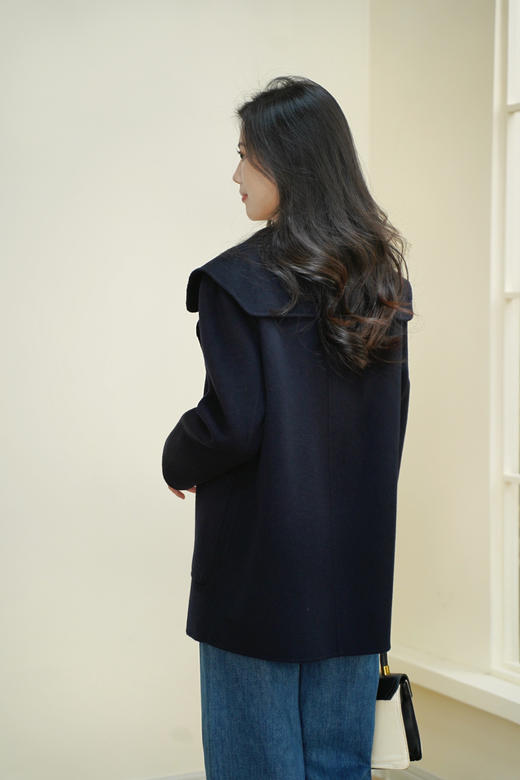 臣禾【海军领大衣】双排扣一手长大翻领呢大衣外套	JZ254080275 商品图5