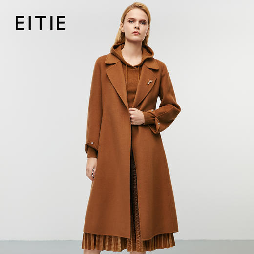 EITIE爱特爱冬季新款气质翻领通勤收腰显瘦卡色毛呢大衣8014729 商品图0
