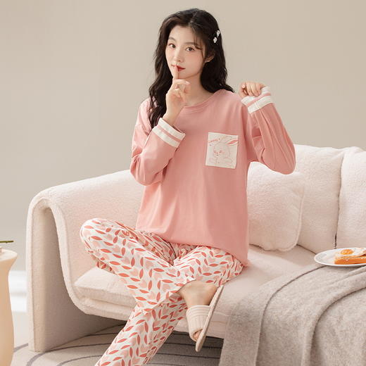 【换季出清】自然醒柔汐（带胸垫）女士家居服100%棉长袖长裤套头睡衣QH 商品图6