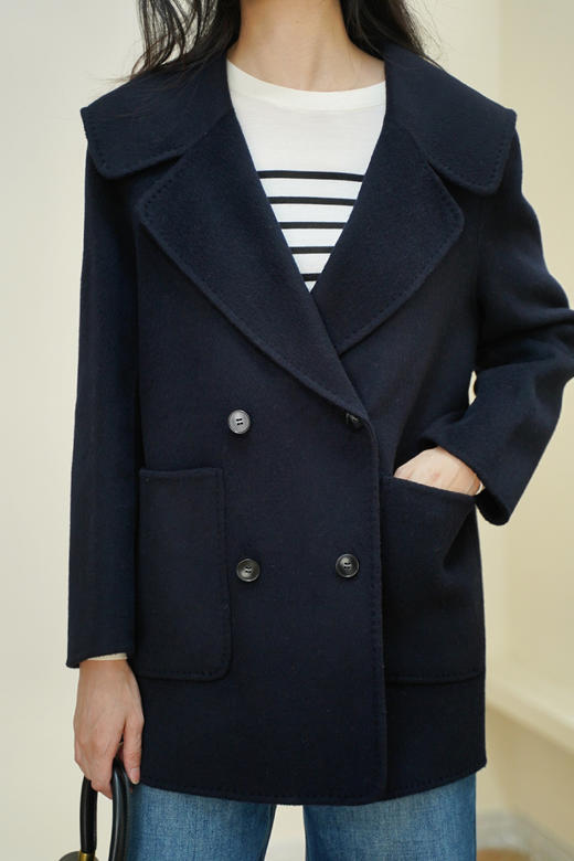 臣禾【海军领大衣】双排扣一手长大翻领呢大衣外套	JZ254080275 商品图4